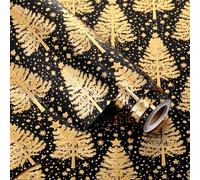 AmazingSpark Christmas Gift Wrapping Papers 17 Inch x 33 Feet Roll 3D Embossing Gold Foil Kraft Wrapping Paper with Christmas Tree Design Jumbo Sheets for Xmas, Holiday New Year, Party(Black)