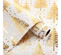 AmazingSpark Christmas Gift Wrapping Papers 17 Inch x 33 Feet Roll 3D Embossing Gold Foil Kraft Wrapping Paper with Christmas Tree Design Jumbo Sheets for Xmas, Holiday New Year, Party (White)