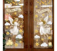 AmazingSpark Christmas Window Clings Decorations 2 Sheets Extra Large Angel Window Clings with Snowflakes Cute Vintage Rustic Xmas Stickers for Home Office School Winter Holiday Decor(Lovely)