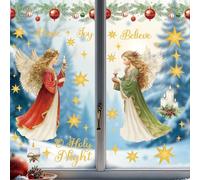 AmazingSpark Christmas Window Clings Decorations 2 Sheets Extra Large Angel Window Clings with Snowflakes Cute Vintage Rustic Xmas Stickers for Home Office School Winter Holiday Decor(Classic)