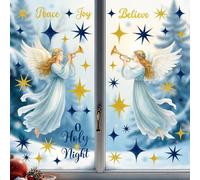 AmazingSpark Christmas Window Clings Decorations 2 Sheets Extra Large Angel Window Clings with Snowflakes Cute Vintage Rustic Xmas Stickers for Home Office School Winter Holiday Decor (Retro)