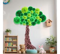 AmazingSpark Classroom Tree Bulletin Board Set DIY 3D Cardboard Tree with Paper Pom Poms Kraft Craft Bulletin Board Wall Educational Welcome Class Decor for School Elementary Teacher Chalkboard