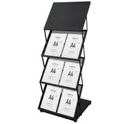AmazingSpark Foldable Brochure Display Stand, 4-tier Metal Magazine Floor-stand Rack with 8 Pockets Double A4 Size Portable Collapsible Brochure Holder with Carry Bag for Exhibition and Trade Shows