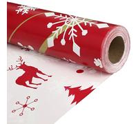 AmazingSpark Reversible Christmas Wrapping Paper Jumbo Roll White Snowflake Red Gift Wrapping Set for Xmas Season Party favor supplied(17 Inches X 49 ft,Elk Christmas Tree)