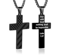 AMAZINGSUN American Flag Cross Necklace for Men,Cross Necklace for Men,Stainless Steel Pendant Chain with Bible Verse,Baptism First Communion Pendant Chain Gifts, L, Stainless Steel, No Gemstone