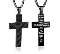 AMAZINGSUN American Flag Cross Necklace for Men,Cross Necklace for Men,Stainless Steel Pendant Chain with Bible Verse,Baptism First Communion Pendant Chain Gifts, L, Stainless Steel, No Gemstone