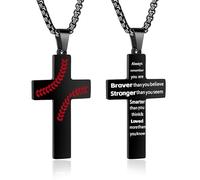 AMAZINGSUN Baseball Cross Necklace for Men.Baseball Necklace Gifts for Mens.Black Stainless Steel Inspirational Bible Verse Cross Pendant Chain,Birthday Gifts for Him, L, Stainless Steel, No Gemstone