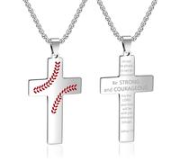 AMAZINGSUN Baseball Cross Necklace for Men.Graduation Necklaces Gifts.Stainless Steel Inspirational Bible Verse Cross Pendant Chain.Father's Day Birthday Gifts for Men, L, Stainless Steel, No Gemstone