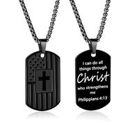 AMAZINGSUN Flag Cross Dog Tag Necklace for Men, American Flag Necklace for Christmas, First Communion Baptism Confirmation Religious Cross Necklaces Gifts, L, Stainless Steel, No Gemstone