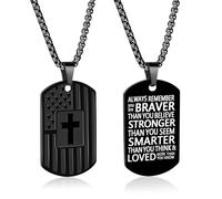 AMAZINGSUN Flag Cross Dog Tag Necklace for Men, American Flag Necklace for Christmas, First Communion Baptism Confirmation Religious Cross Necklaces Gifts, L, Stainless Steel, No Gemstone