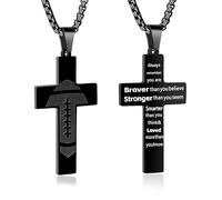 AMAZINGSUN Football Cross Necklace for Men.Black Cross Necklace for Men.Sport Stainless Steel Bible Verse Pendant Necklaces Gifts,First Communion Baptism Religious Pendant Chain Gifts, L, Stainless