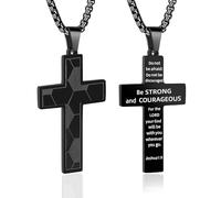 AMAZINGSUN Football Joshua Cross Necklace for Men, Stainless Steel Bible Verse Pendant, Mens Necklace, Sports Cross Necklace, Religious Cross Chain, Stainless Steel, No Gemstone
