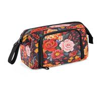 amazingtr Beautiful Flower Floral Print Pencil Case Big Capacity Pen Bag Stationery Pencil Pouch Handheld Bag for Student Teen School Office