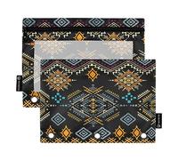 amazingtr Bohemian Aztec Tribe Boho Pencil Pouch for 3 Ring Binder Pencil Bags Pockets Pencil Case with Clear Window Zipper Cosmetic Bags for Office College Supplies 2PCS