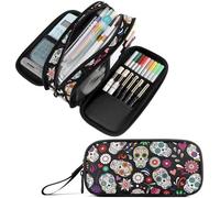 amazingtr Cow Skin Canvas Pencil Bag Large Storage Pouch Marker Pen Case Simple Stationery Bag School College Office Organizer