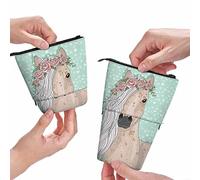 amazingtr Cute Fox Pencil Pouch Floral Dots Leaves High Capacity Pencil Case Stationary Bag Cosmetics Bag Pink
