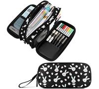 amazingtr Cute Vibrant Blooming White Floral Pen Pencil Case Makeup Pouch Big Capacity Multi-Purpose Travel Bag Office Organizer with Zipper