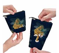 amazingtr Foxes Flowers Pencil Case Lovely Cute Fox Leaf Standing Pencil Case Pencil Holder Pencil Pouch Cosmetics Pouch Makeup Office Bag Beige