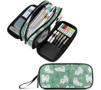 amazingtr Retro Small Red and Yellow Flowers Pencil Pen Case Stationery Bag 3 Compartments School College Office Organizer Cosmetics Bag