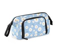 amazingtr Sweet Pastel Pink Blue White Planet Pencil Pen Case 3 Compartments, Lightweight & Spacious Pencil Pouch Zipper Stationery Bag Cosmetics Bag for Teen Boys Girls School Students