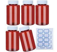 Amazleer 5 Pcs Medicine Bottles Plastic Medical Pill Pots 50ml Amber Pill Bottle Medicine Storage Pots Reusable Pill Bottles Empty with Caps Pill Pot Home Travel (Amber, 50ML)