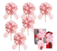 Amazleer 6Pcs Pink Organza Pull Bows, Large Gift Wrapping Ribbon Bow for Presents, Hampers, Christmas, Birthday, Wedding Party Decorations 6.5 Inch (Pink)