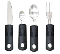 Amazleer Easy Grip Adaptive Cutlery Set 4 Pcs Black Utensils with Wide Handles for Arthritis, Parkinson’s, Elderly, and Disabled Users Includes Knife, Fork, and Spoon (Black, OneSize)