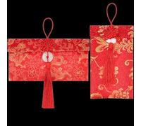 Amazleer Silk Red Envelope, Chinese Red Pocket, Lucky Money Hong Bao, Card Envelope for Spring Festival Wedding New Year Birthday, 2 Styles with Chinese Knot Jade Pendant Copper Coin (Jade)