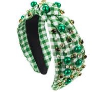Amazleer St.Patrick's Day Headband for Women Green Shamrock Knotted Headbands Rhinestone Crystal Lucky Embellished Wide Top Knot Headbands St.Patrick's Day Accessories Gifts (Green, Onesize)