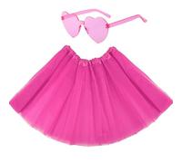 Amazleer Tutu Skirts for Women 4 Layered Classic Elastic Tulle Tutu Skirts Adult Party Festival Running with Sunglasses, Rose, One Size