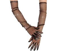 Amazleer Vintage Lace Mesh Gloves, Sequin Dots, Breathable Bridal Gloves for Opera, Wedding, Costume Party