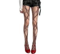 Amazleer Women's Ripped Fishnet Tights, Irregular Distressed Hole Mesh Stockings, Y2k Lace Sheer Pantyhose, Brown, One size