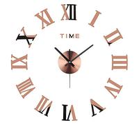 Amazlife 3D DIY Wall Clock, Modern Frameless Large 3D DIY Wall Clock Mirror Stickers Kit Decoration Home for Living Room Bedroom (Copper)