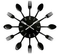 AMAZLIFE Kitchen Wall Clock, Kitchen Cutlery Wall Clock with Forks and Spoons 3D Removable Modern Creative Wall Clock for Home Room Decor and Nice Gifts (Black)