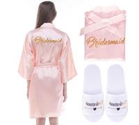 Amazluck Bride Robe And Slippers Set With Lace Trim Embroidery Silky Bride And Bridesmaid Robes Bridal Party Dressing Gown Satin Wedding 2 In 1 Set To Be Pjs For Womens Wedding Daily Pajamas