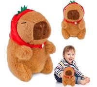 Amazluck Capybara Plush Toy, Strawberry Hat Capybara Teddy 23cm Cute Adorable Stuffed Animal Soft Toy Cartoon Kawaii Stuffed Doll Birthday Party Christmas Toys Gifts for Girls All Ages