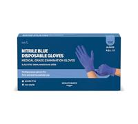 Amazon Basic Care Blue Nitrile Disposable Gloves, Powder-Free, Size L, 100 Gloves (Formerly Brand Hevea)