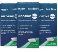 Amazon Basic Care Nicotine Gums, Stop Smoking Aid, 2mg Regular Strength for Light Smokers, Mint Flavour, 288 Count (3 Packs of 96)