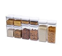 Amazon Basics 10-Piece Square Airtight Food Storage Containers, BPA Free Plastic, Clear, Rectangle: 3.1lx2, 2.4lx2, 1.8lx2, 1.1lx2, 0.47lx2