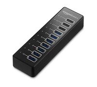 Amazon Basics 10-port hub converts 1 USB A 3.1 port into 10 ideal for charging and syncing smartphones and tablets supports Apple charging, Black