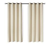 Amazon Basics 100% Blackout Curtains for Living Room & Bedroom, Eyelet Curtains, 2 Panels, 132 x 244 cm, Beige