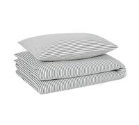 Amazon Basics 100% Organic Cotton Cot Bed Duvet Cover Set, Reversible Toddler Bedding, 100 x 135 cm & Pillowcase 40 x 60 cm, Navy Stripes