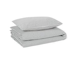 Amazon Basics 100% Organic Cotton Cot Bed Duvet Cover Set, Reversible Toddler Bedding, 100 x 135 cm & Pillowcase 40 x 60 cm, Navy Stripes