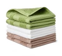 Amazon Basics 100% Organic Cotton Waffle Kitchen Dish Cloths - Ultra Absorbent, Quick Drying, Lint-Free, 31 x 31 cm, Pack of 6 (assorted Brown, Green, White)