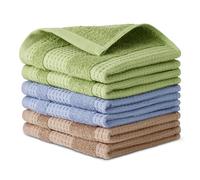 Amazon Basics 100% Organic Cotton Waffle Kitchen Dish Cloths - Ultra Absorbent, Quick Drying, Lint-Free, 31 x 31 cm, Pack of 6 (assorted Brown, Green, Navy Blue)