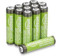 Amazon Basics 12-Pack Rechargeable AAA NiMH High-Capacity Batteries, 850 mAh, 1.2V, Recharge up to 500x Times, Pre-Charged