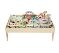 Amazon Basics 120 Piece Wooden Train Set with Activity Table, Sturdy Tracks, Storage Bin, Easy to Assemble, Kids Gift for Age 3Y+, 47.44 x 33.46 x 16.14 in