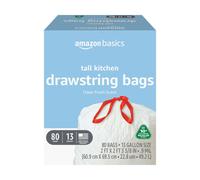 Amazon Basics 13 Gallon Tall Kitchen Drawstring Trash Bags Clean Fresh Scent 10% Post Consumer Recycled 80 count