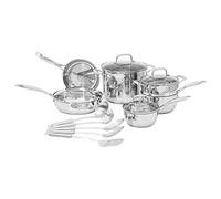 Amazon Basics 15-Piece Stainless Steel Cookware Set, Pots and Pans with Utensils, Induction Compatible, Oven-Safe up to 260°C, Dishwasher-Safe