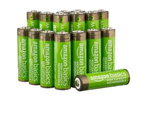 Amazon Basics 16-Pack Rechargeable AA NiMH High-Capacity Batteries, 2400 mAh, 1.2V, Recharge up to 400x Times, Pre-Charged